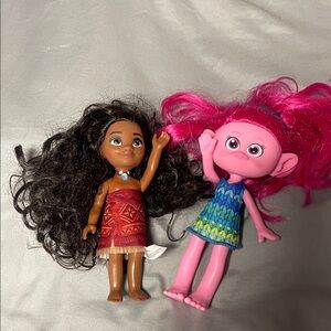 Disney Moana and Poppy Dolls - Red and Pink